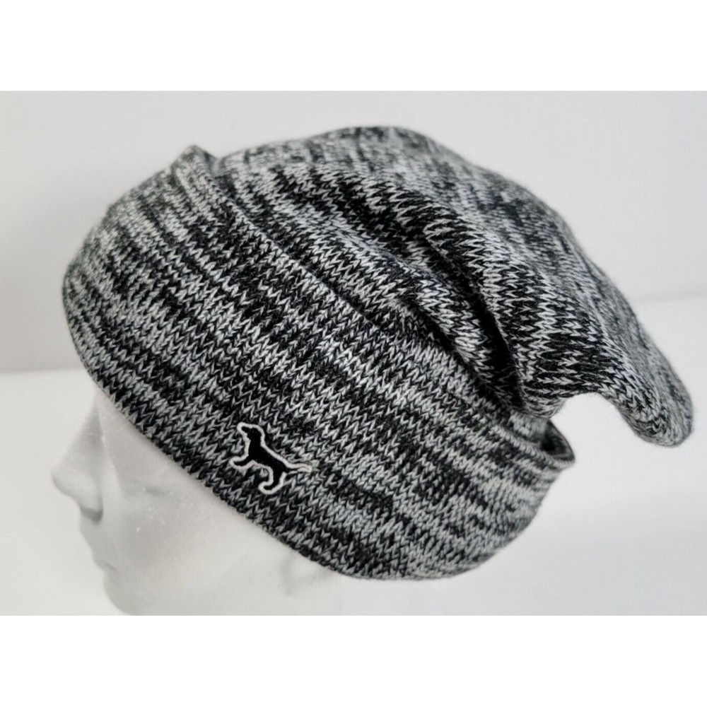 Victorias Secret PINK Slouchy Heather Gray Black Knit Winter Beanie Hat One Size